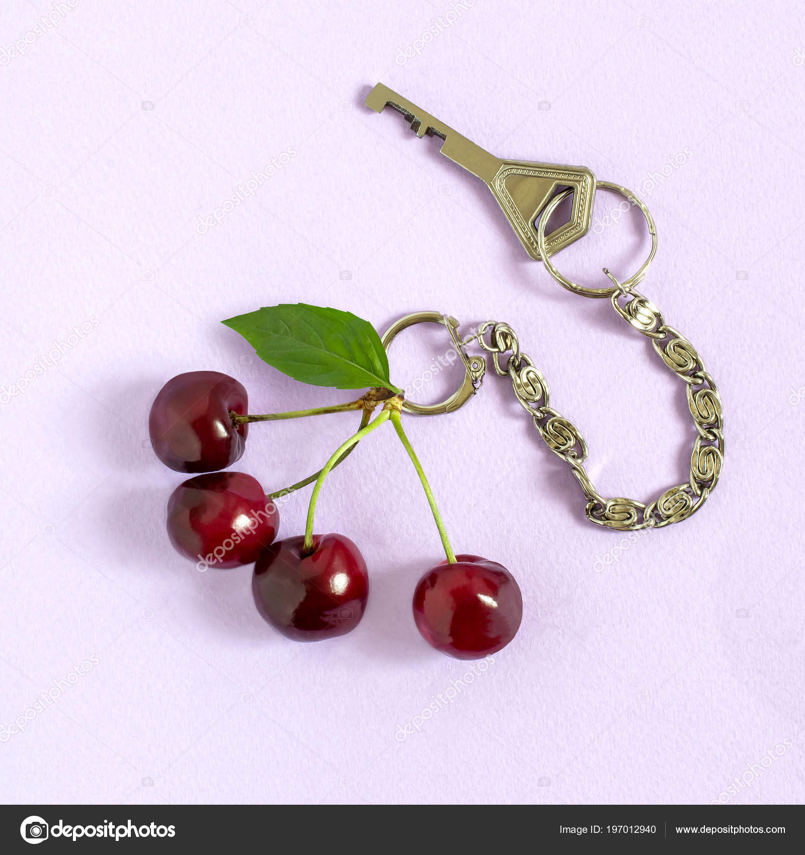 Cherry Keychain Key Violet Background Minimal Style Creative Idea  Imagination Stock Photo by ©13-Smile 197012940